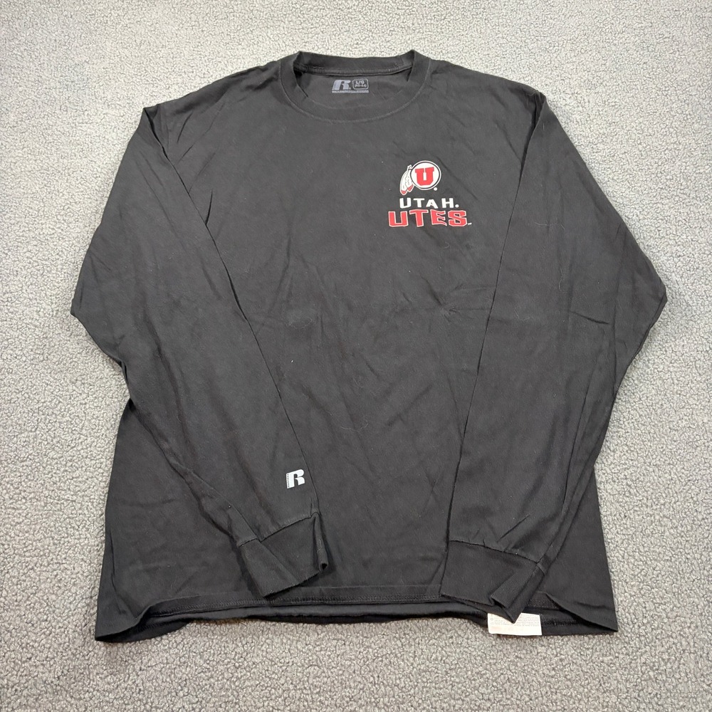 Russell T-Shirt Mens Large Black Utah Utes Long Sleeve Graphic Crew Neck Tee